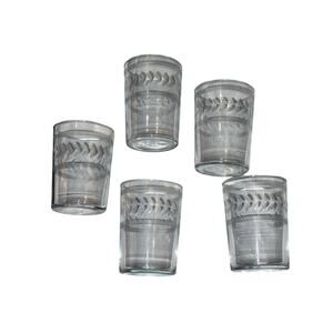Vintage Etched Wheat Juice Glasses Set of 5 Small Clear Breakfast Milk Tumblers